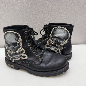 Harley Davidson Boots Size 9.5 Mens Skull Black Motorcycle Riding Grunge